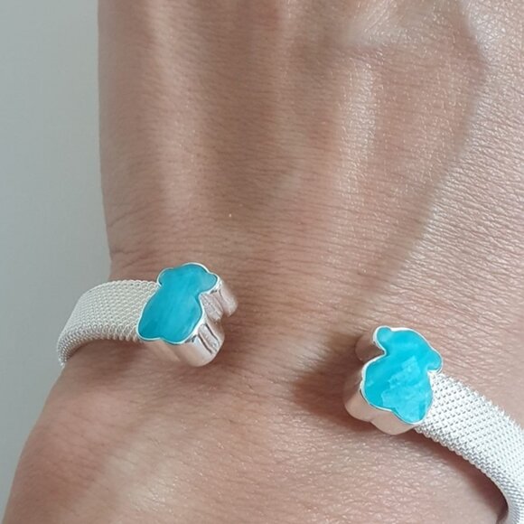 Tous Silver Mesh Color Cuff Bracelet with Amazonite - Picture 3 of 8